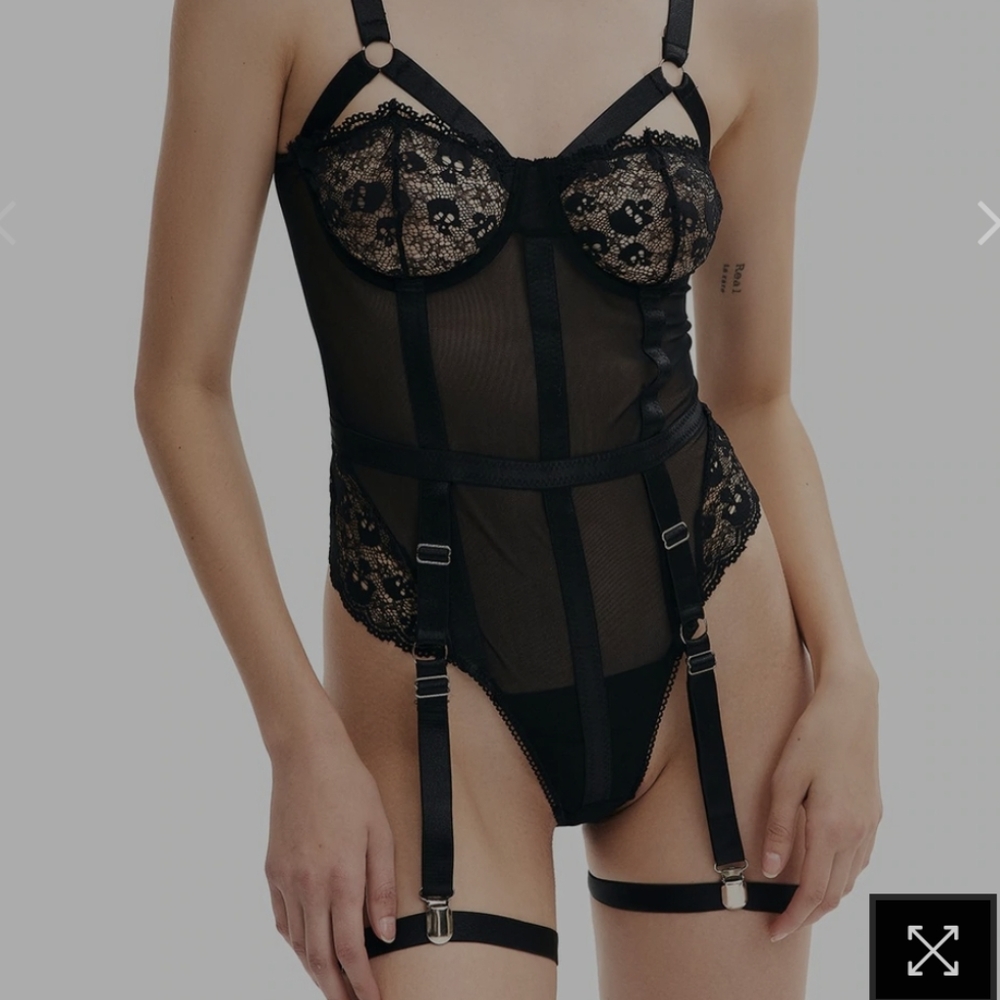 Solado Black Cut Out Lace Mesh Splicing Teddy Bodysuit NWT S